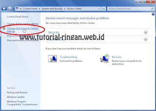 Masuk ke Change User Account Center setting Masuk ke Change User Account Center setting