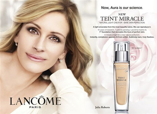 A Lanc me print ad featuring Julia Roberts has been banned in Britain after