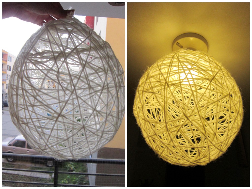 Zelf dingen maken Zelfgemaakte lamp van behanglijm en wol. (DIY lamp