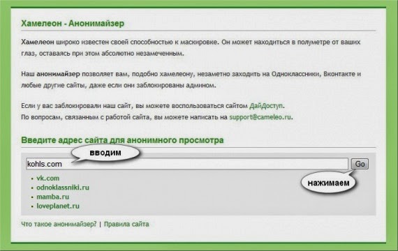 Анонимайзер Хамелеон для Вконтакте ВК Одноклассники ОК