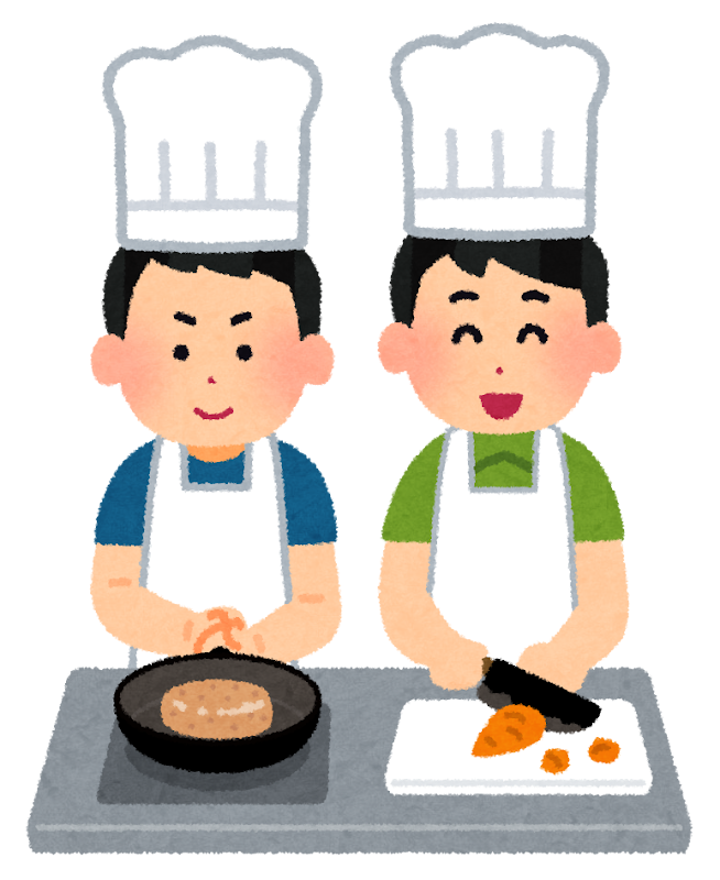 無料イラスト かわいいフリー素材集 男性たちが料理をしているイラスト