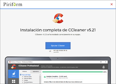 Instalación completada Ccleaner Instalación completada Ccleaner