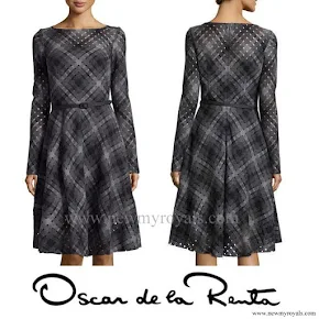 Crown Princess Mary Style Oscar de la Renta Diamond Cutout Plaid Dress 