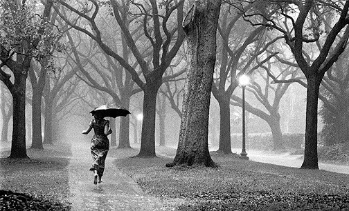 girl running in the rain