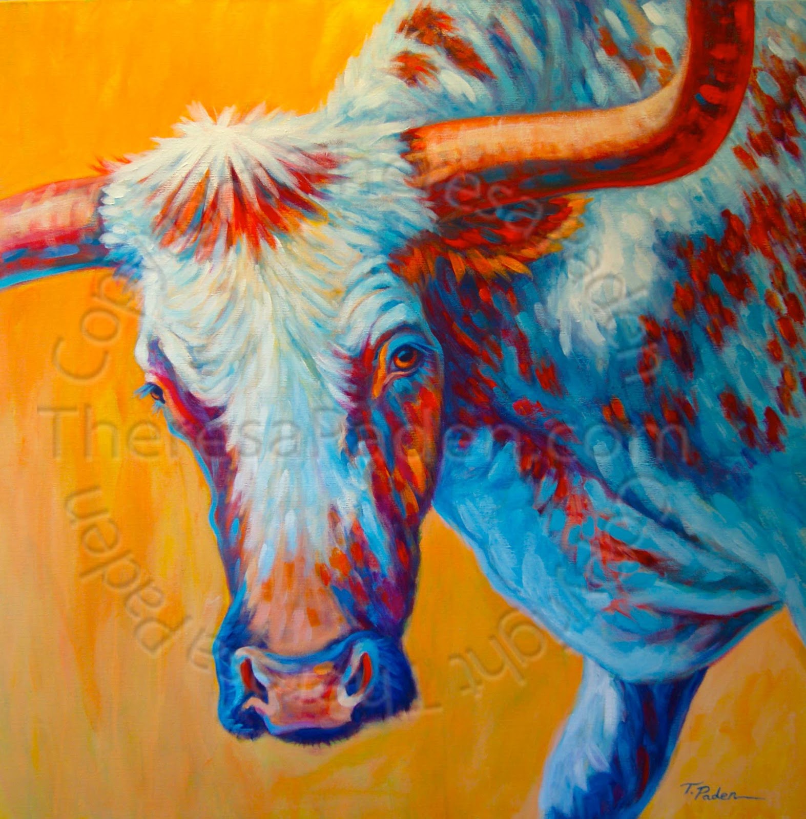 Paintings by Theresa Paden Large Colorful Western Longhorn Painting by