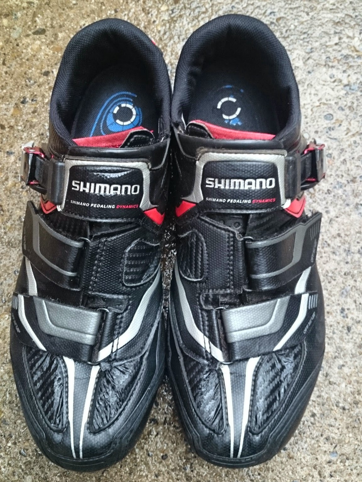 Clean and shiny mountain biking shoes