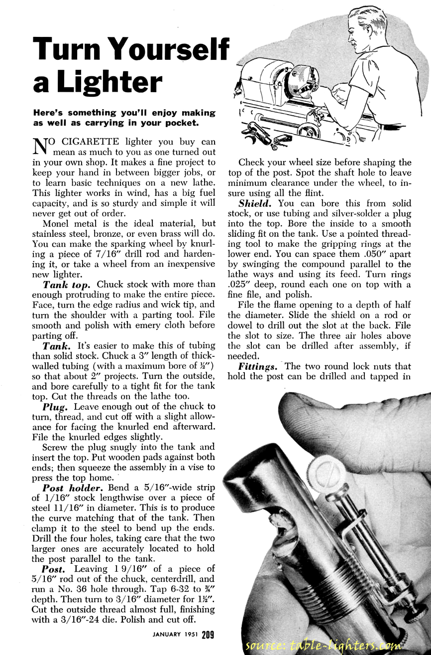 Table lighters collectors' guide FAQ Make Yourself a Lighter, 1951