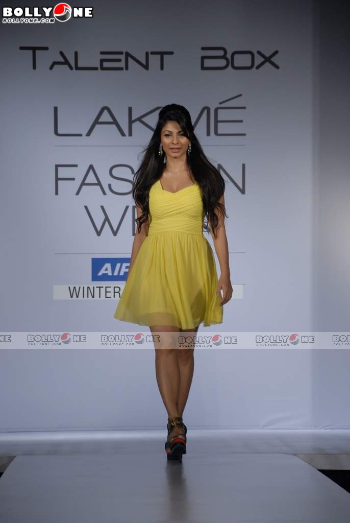 Tanisha Mukherjee Ramp Walk in Yellow Dress