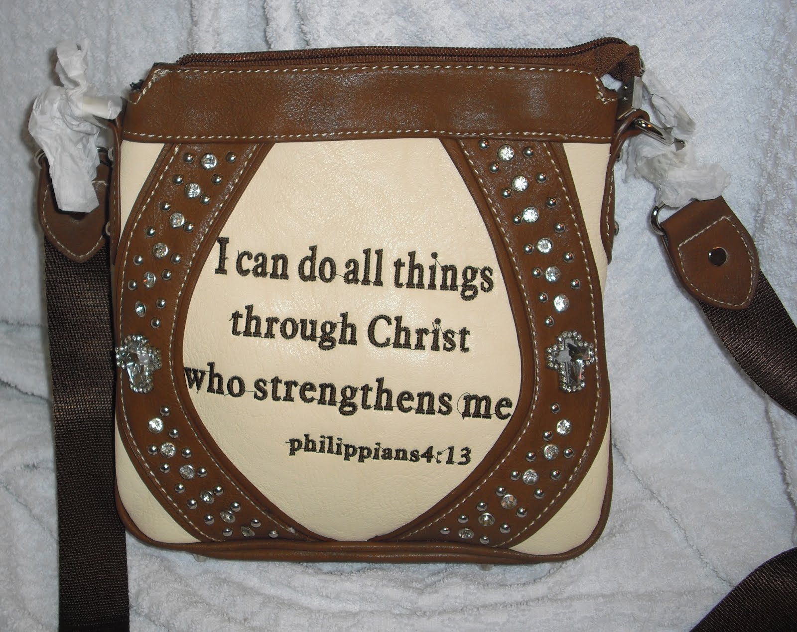 Scripture embroidered handbags