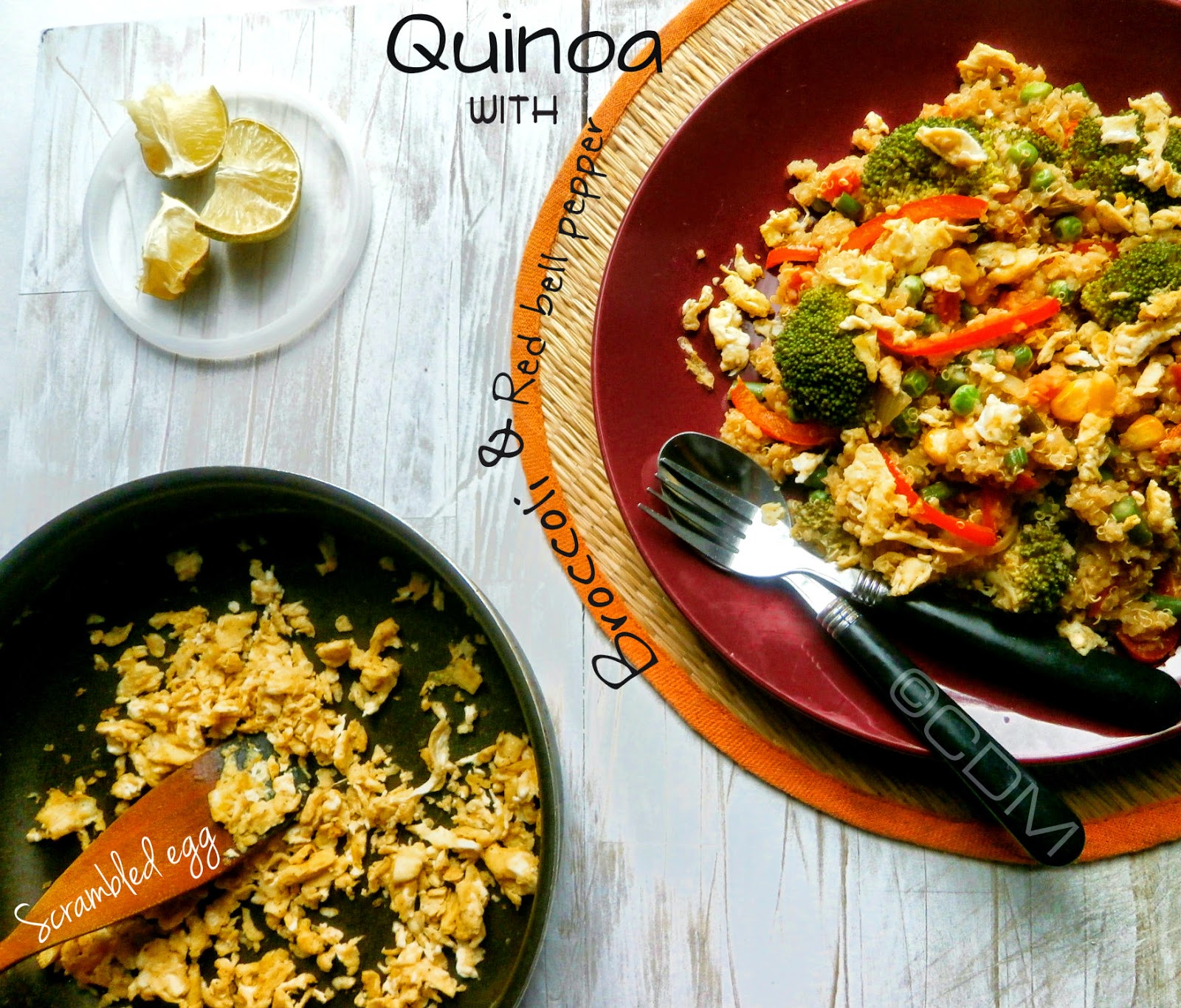 Quinoa pilaf with broccoli,red bell pepper & scrambled egg