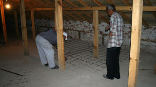 Laying out where the reinforcing raft is going to go Laying out where the reinforcing raft is going to go