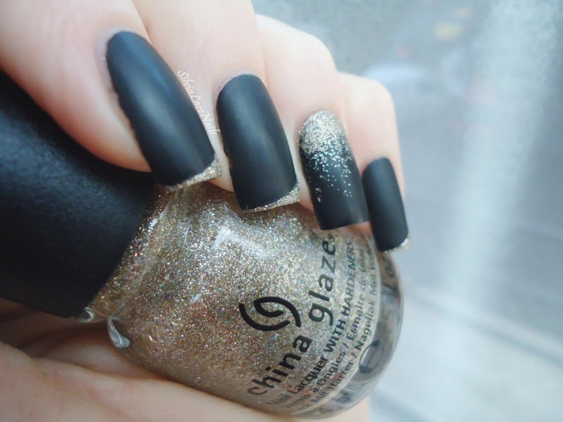 Silvia Lace Nails Black matte with glitter french tips