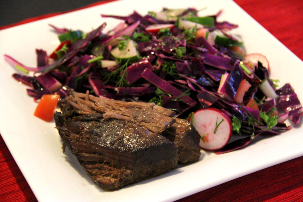 i heart paleo shredded beef & purple cabbage salad