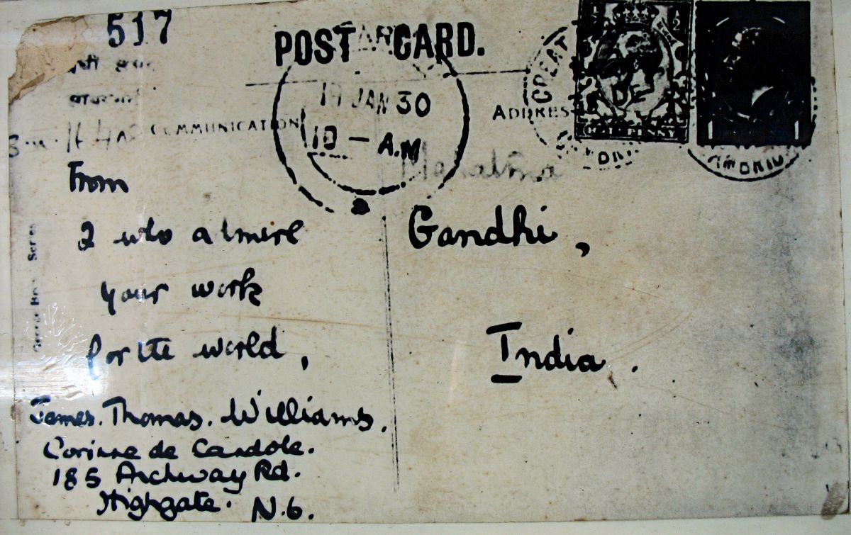 Stock Pictures Postcards written to Mahatma Gandhi without an address