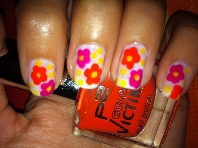 FairyAna: Nails: pink and orange flowers