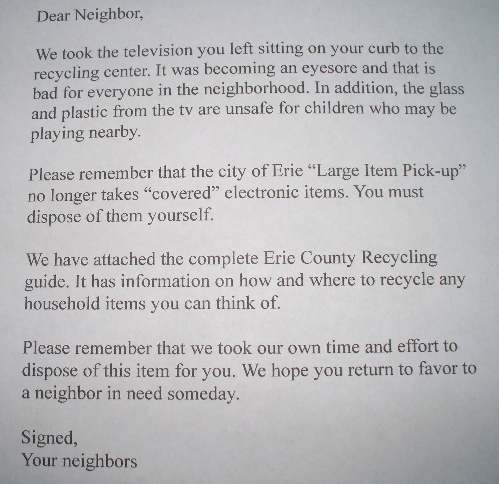 welcome to the neighborhood letter