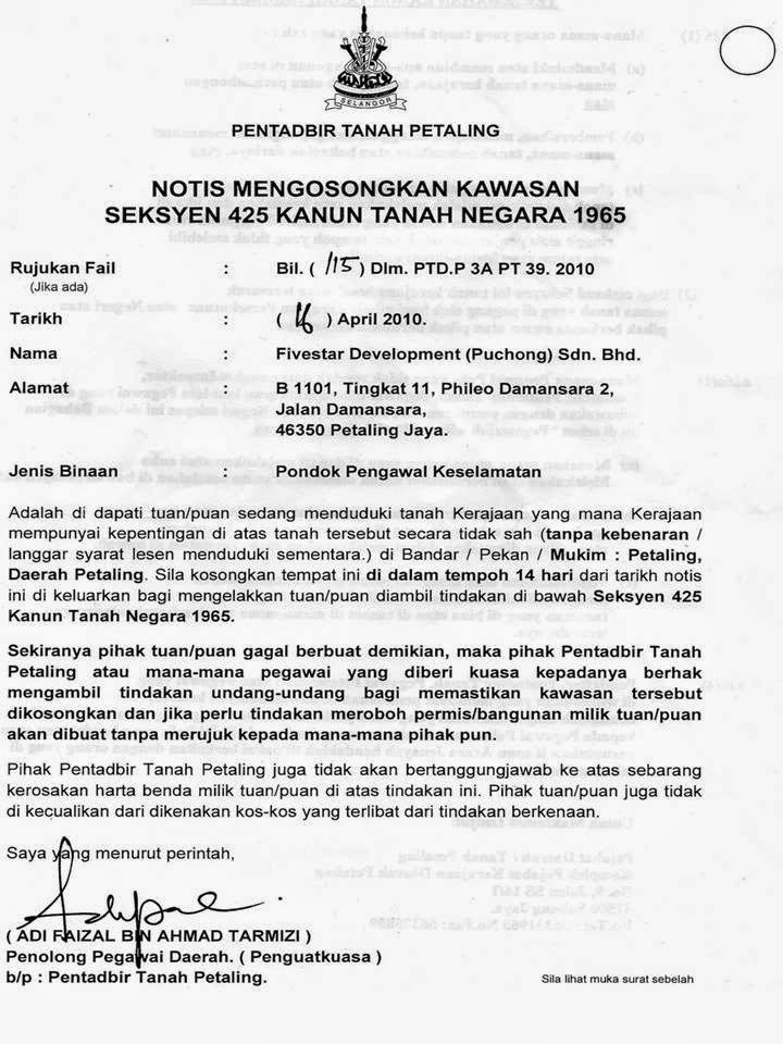 Penguatkuasaan Notis Mengosongkan Kawasan Tanah Kerajaan