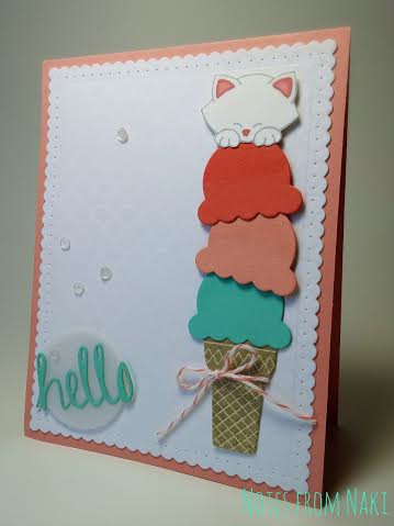 Ice Cream Cat card for Inky Paws Challenge | Newton's Antics Cat stamp set by Newton's Nook Designs
