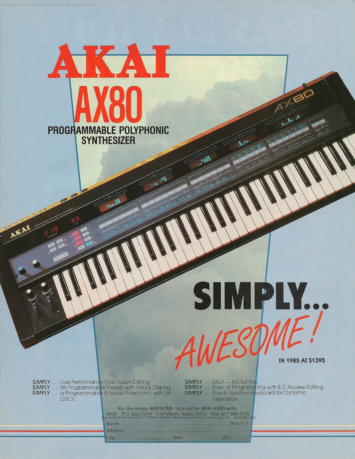 retro magazine advert 1985 AKAI ax80 synth 