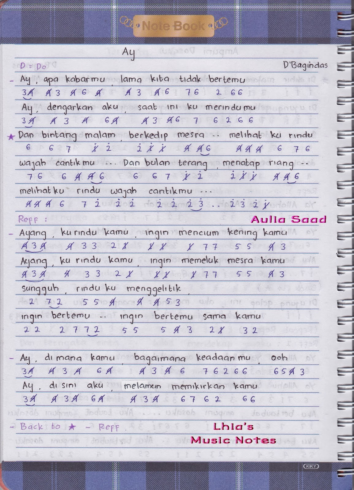 Not Angka : D'Bagindas - Ay | Aulia's World