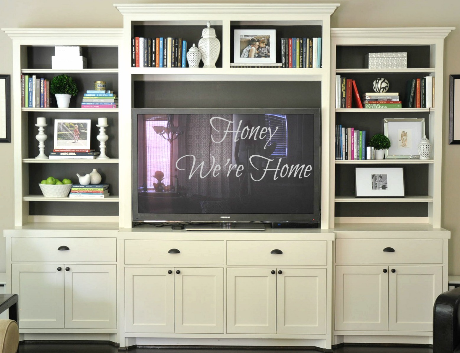 Painted Media Cabinet Bookshelf Styling Honey We Re Home