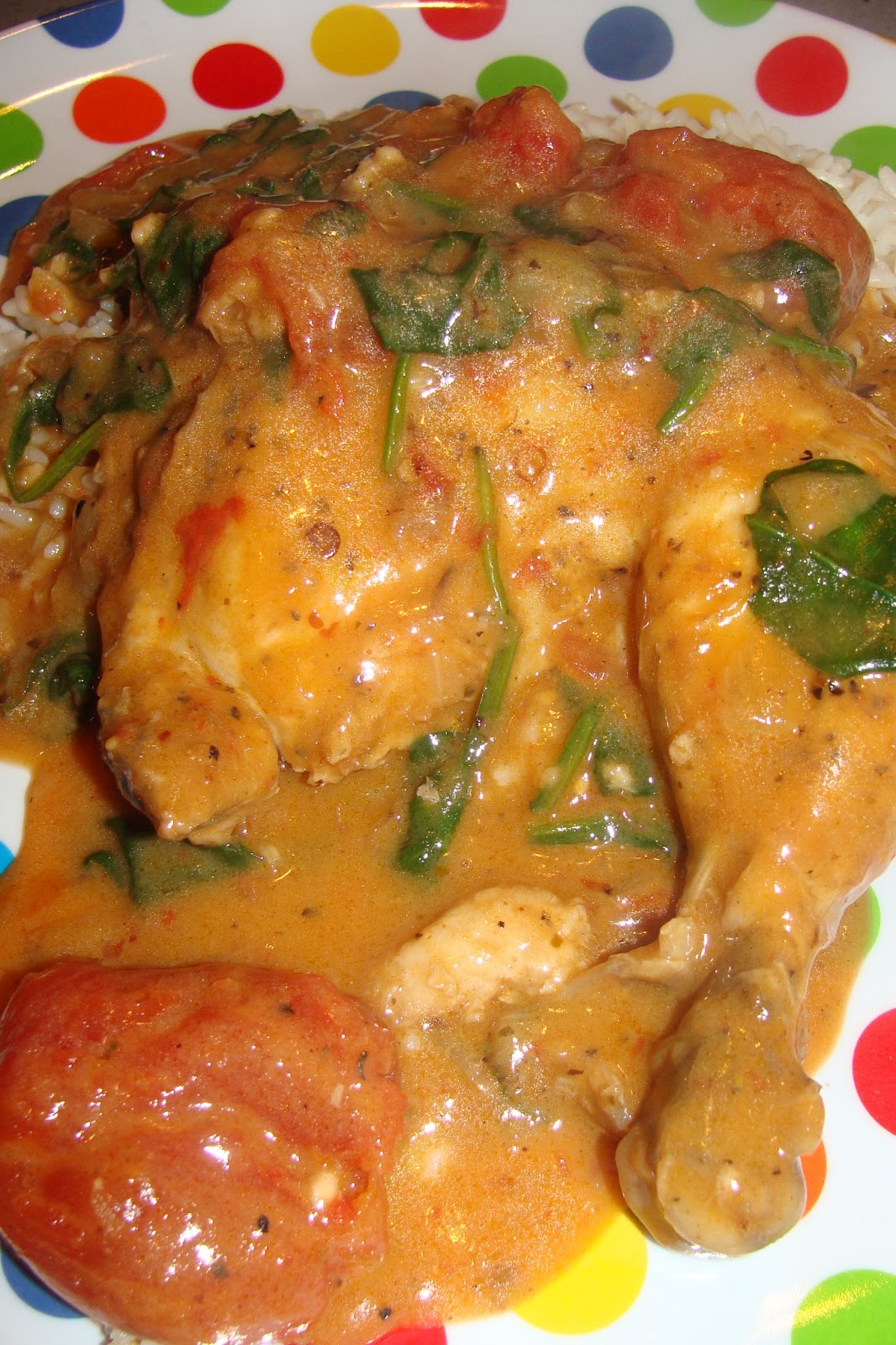 Lili popotte Cuisses de poulet a la tomate, au cari et au lait de coco