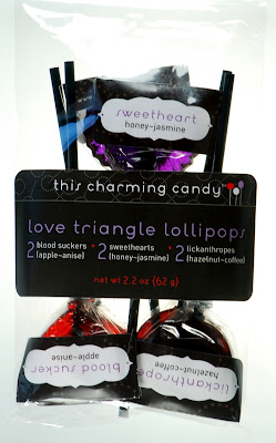 Love Triangle hard candy suckers in packaging - front view