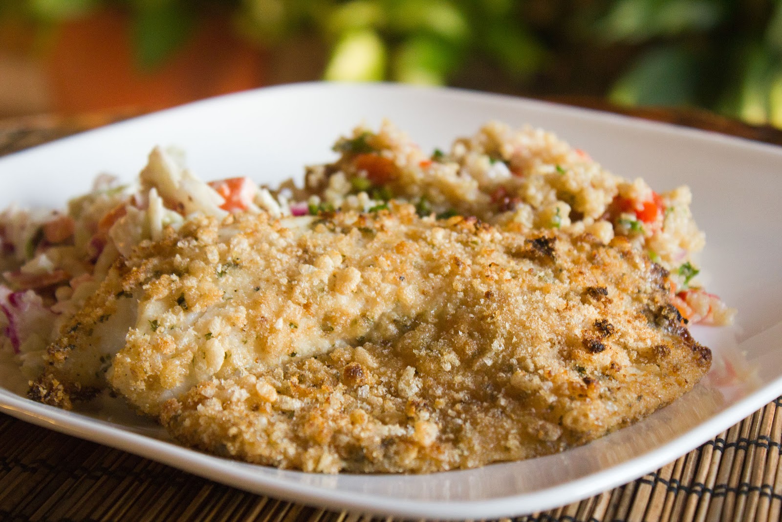 fabulous fridays Oven fried Tilapia with coleslaw and quinoa salad