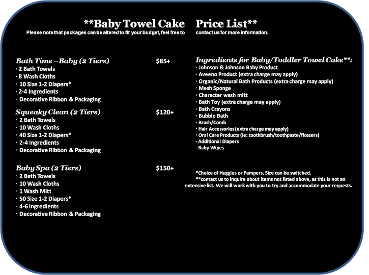 Baby Towel Cake Price List 2011