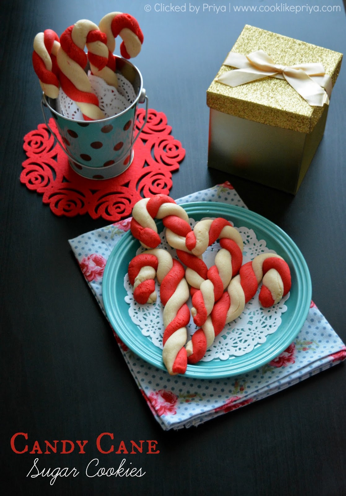 Cook like Priya Eggless Candycane Cookies Christmas 2014 Recipes