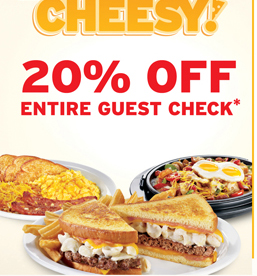 Receive 20% off Entire Check at Denny's with this coupon!