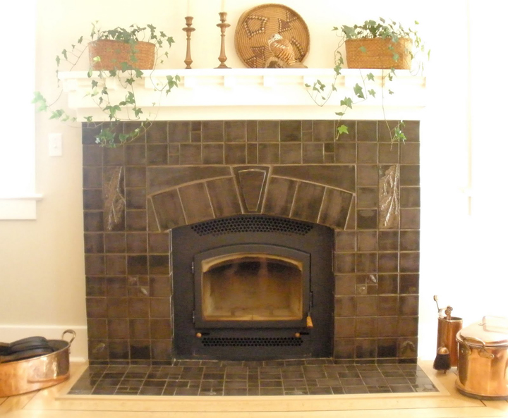 Terra Home Ceramics Arts And Crafts Style Fireplace With Hand Made Arts And Crafts Fireplace With Hand Made Tile Pine Branches Boughs Cones