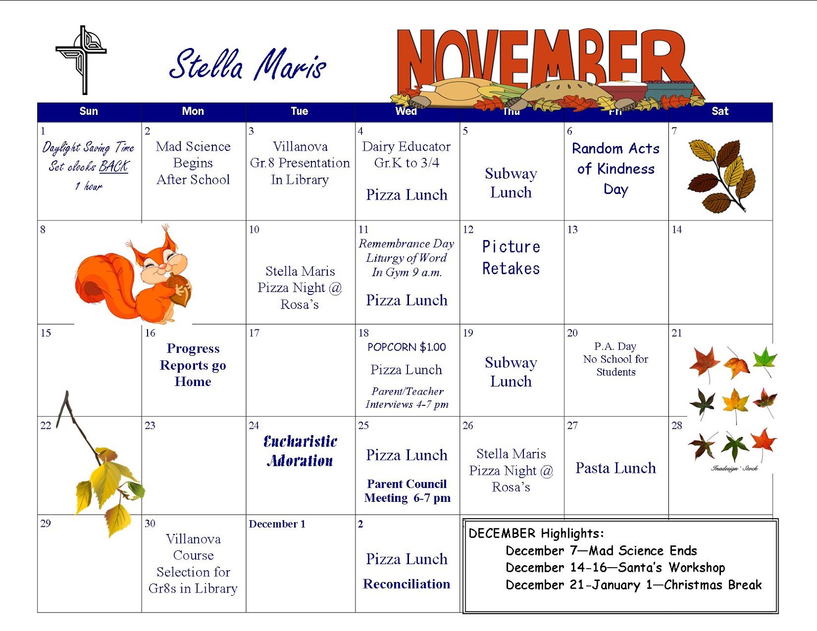Stella Maris School News November Calendar (Please check online