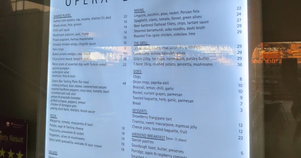 Sydney Australia Sydney Opera House Bar Menu