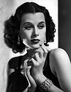 Vintage black and white photo of Hedy Lamarr.