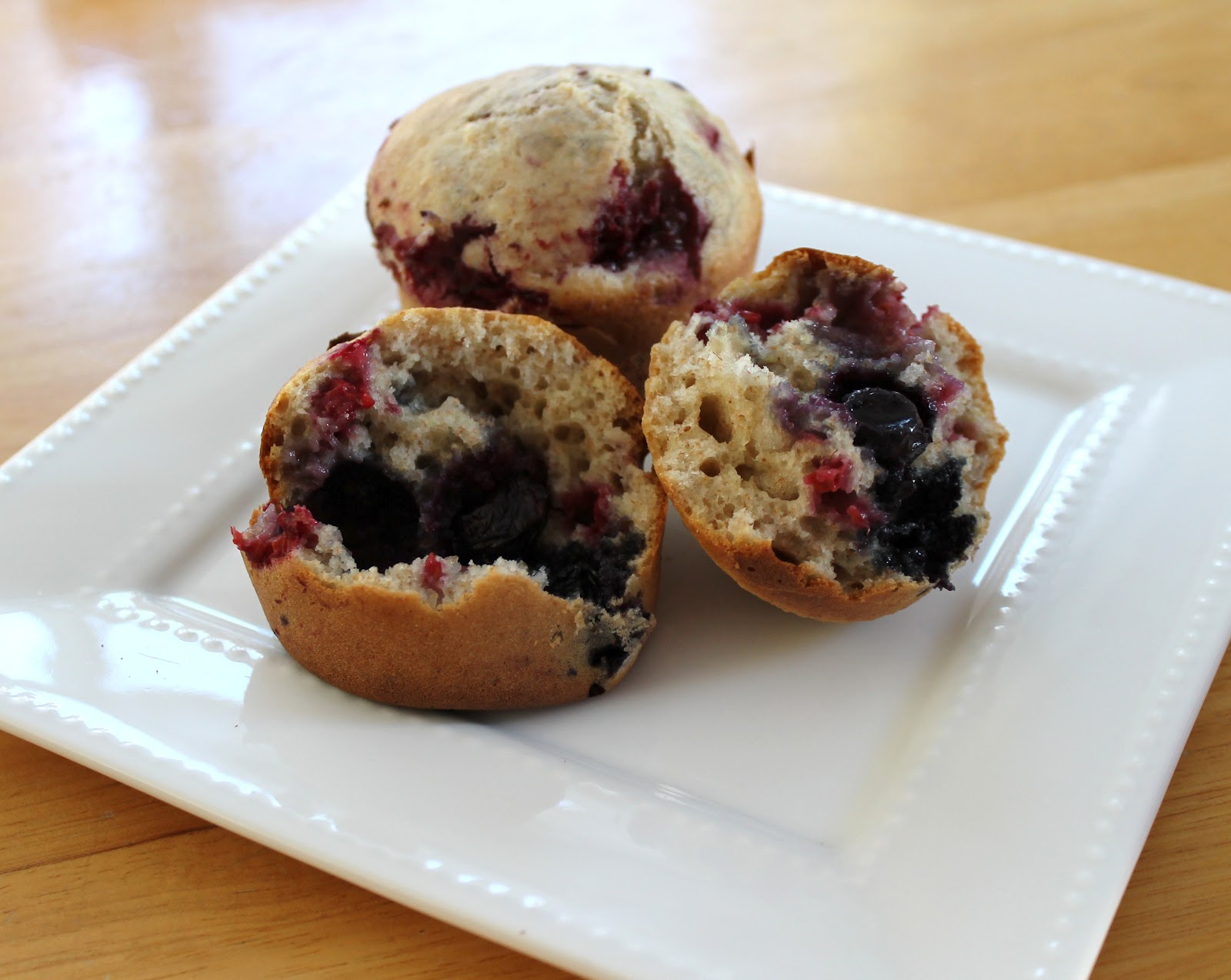 Making More with Less Blueberry Raspberry Muffins