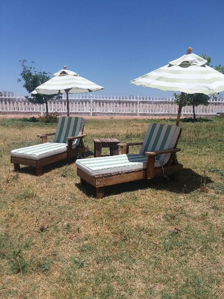 kids lounge chairs and umbrellas $95