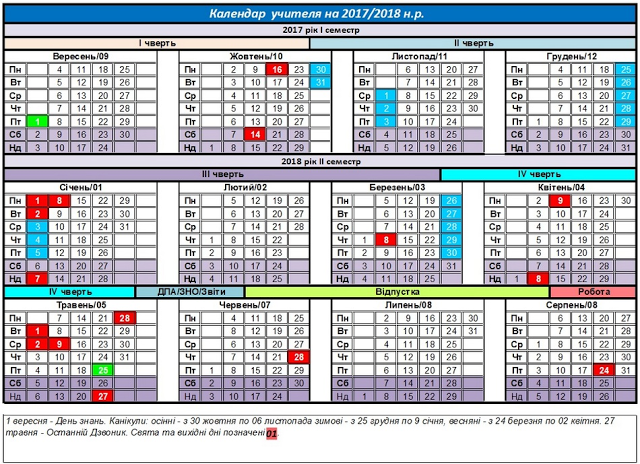 календар вчителя