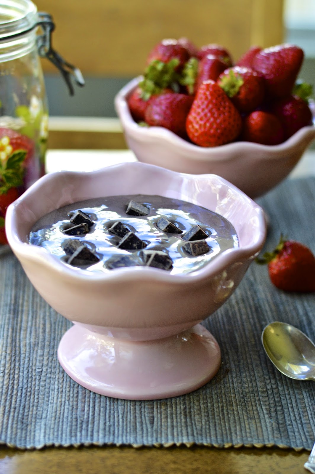 Double chocolate yogurt dip is a perfect match for seasonal fruit for a healthy and fun snack.