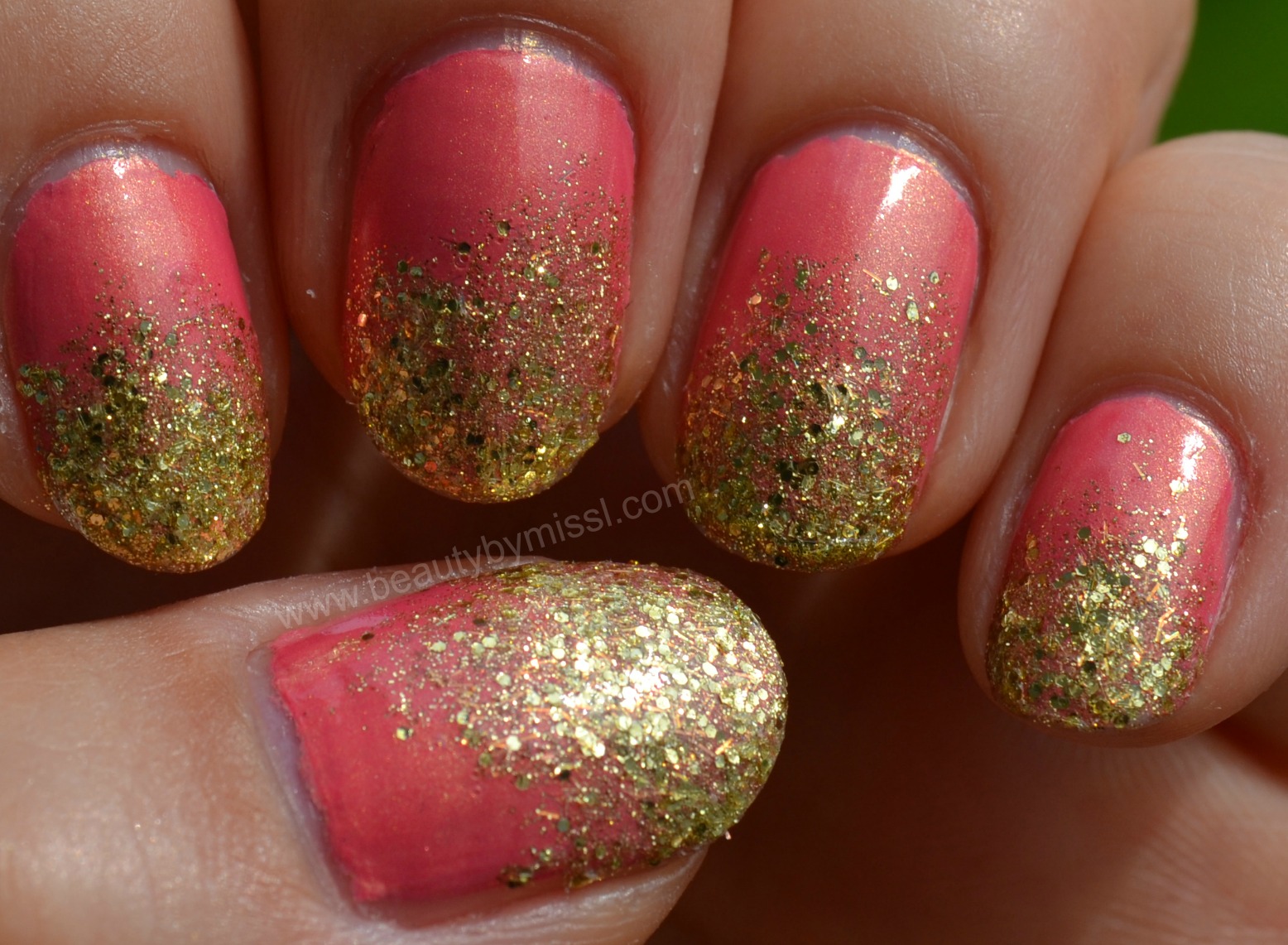 bling, pink gold nails