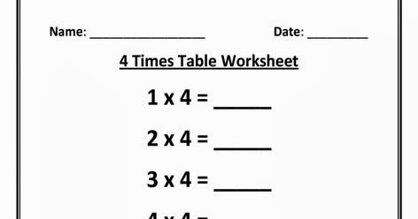 Kids Page: 4 Times Multiplication Table Worksheet