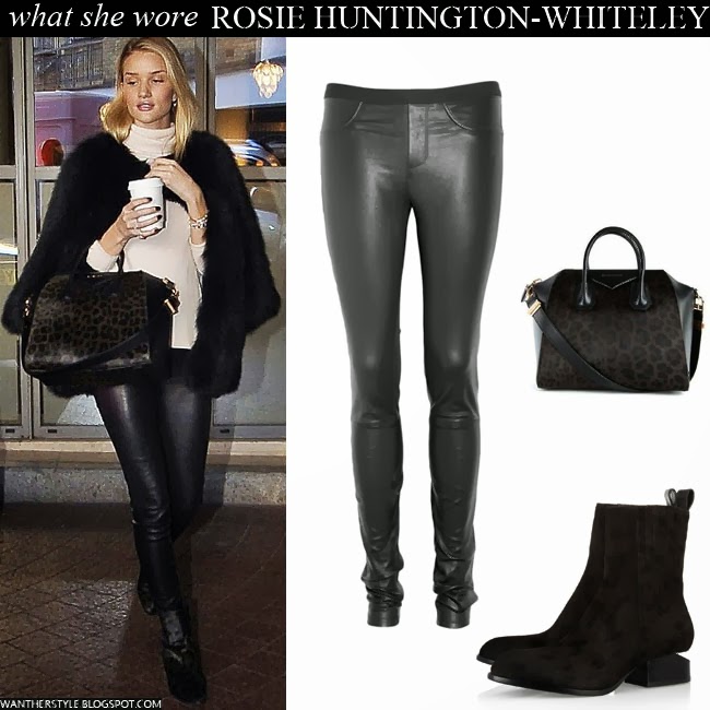 Rosie Huntington-Whiteley in white shirt, black pants and black quilted shopping  tote on June 7 ~ I want her style - What celebrities wore and where to buy  it. Celebrity Style