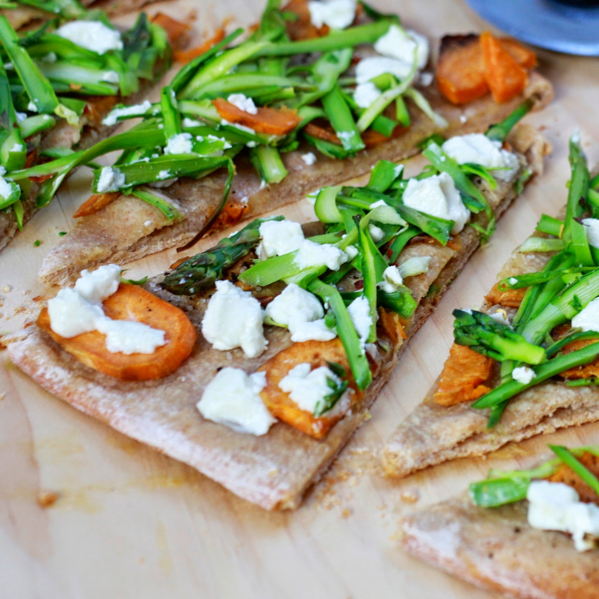 Sweet Potato Asparagus Flatbread with Goat Cheese