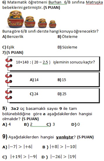 6. Sinif Matematik 1. Dönem 3 Yazılı Soruları indir 2012 2013 - Ödevvar