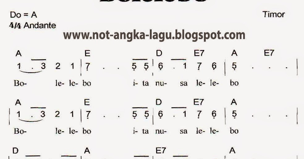 Not Angka Lagu Bolelebo Kumpulan Not Angka Lagu