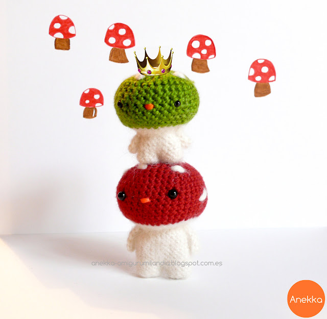  green and red mushroom mohair doll