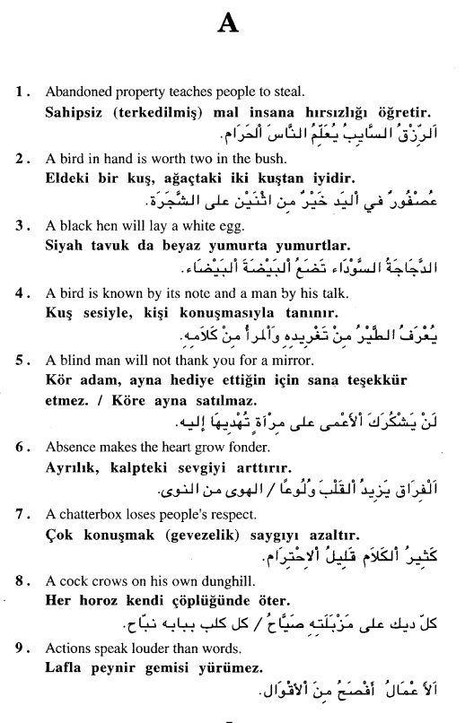 English Turkish Arabic Proverbs Dictionary