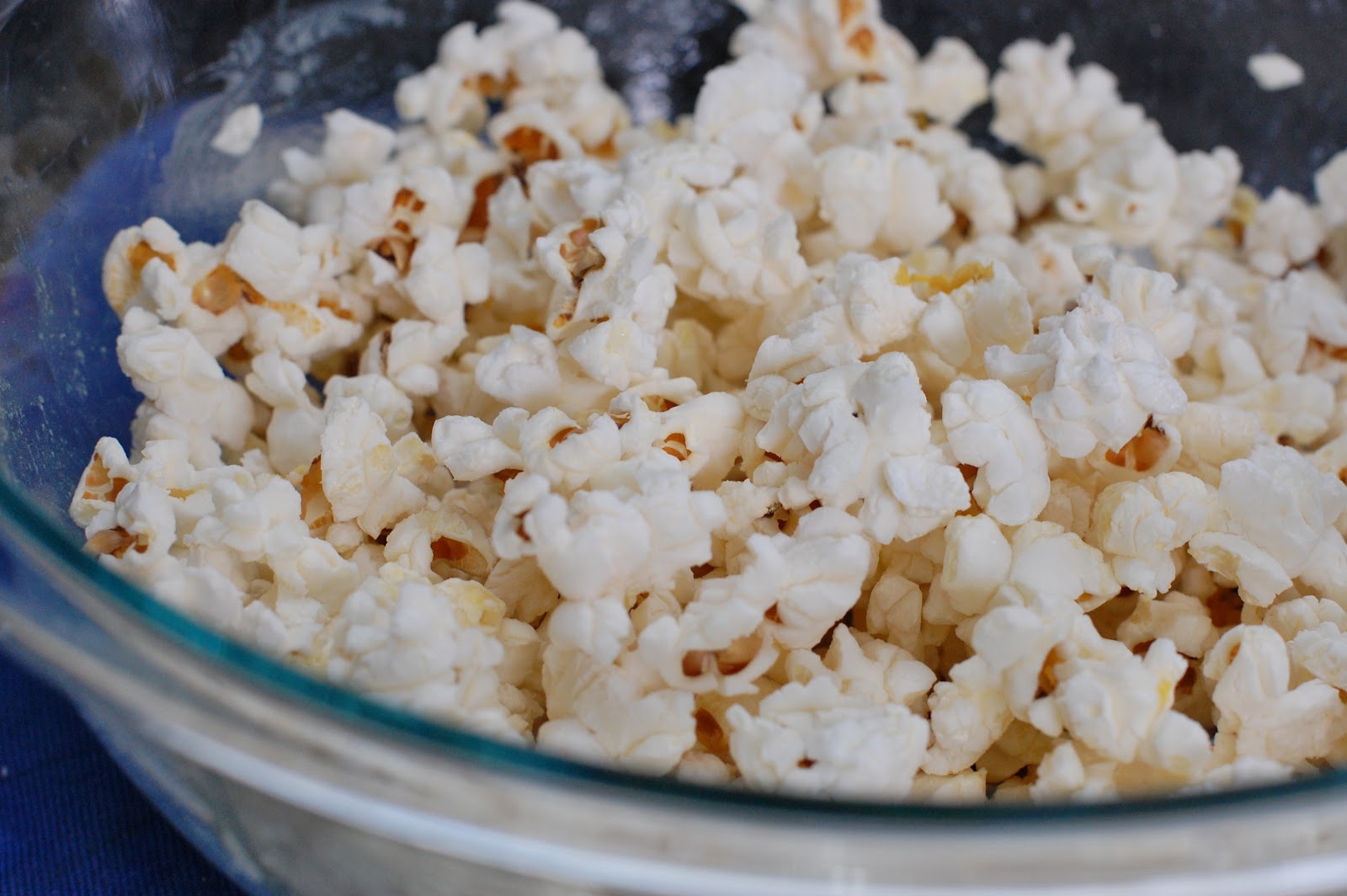 In Michelle's Kitchen Microwave Popcorn in a Glass Bowl