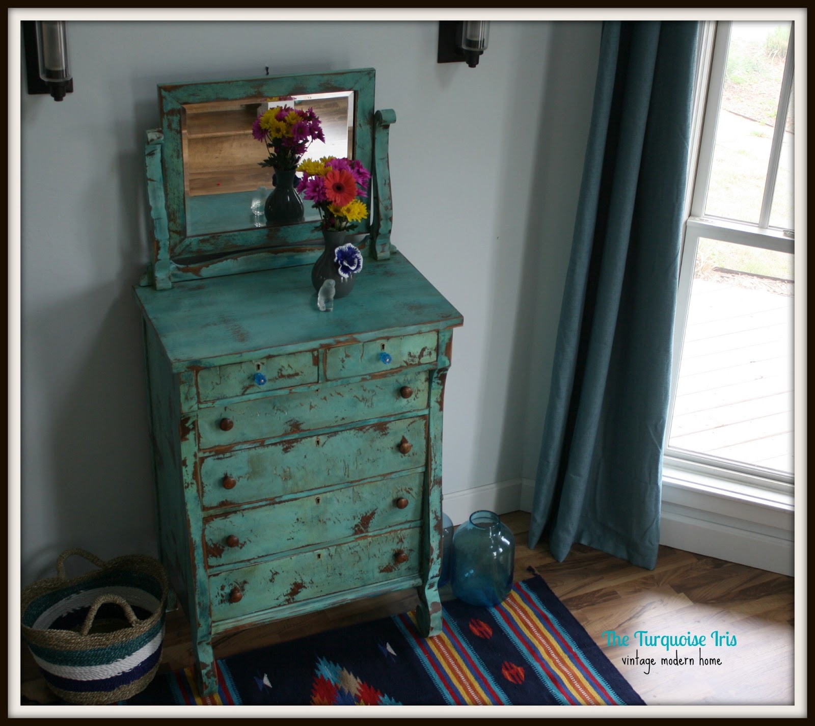 The Turquoise Iris Furniture & Art Turquoise Heavily Distressed