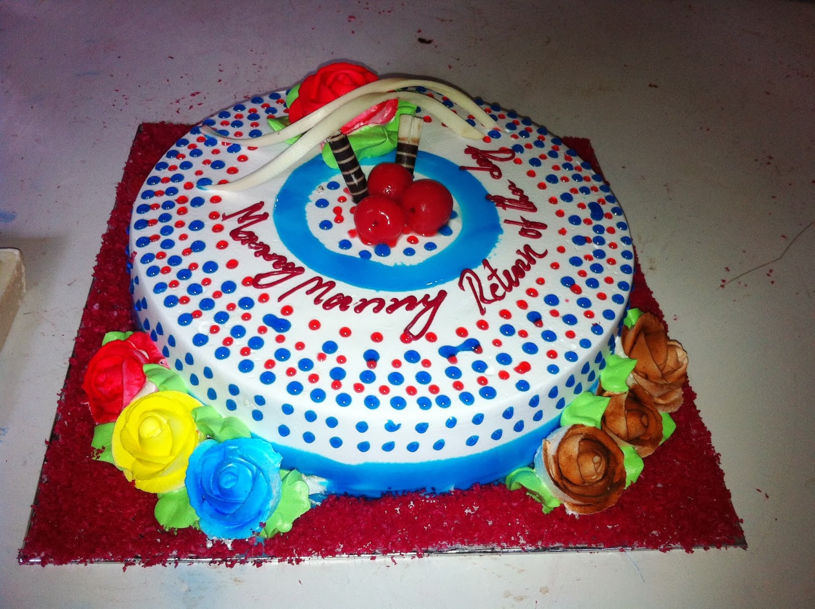 BLACK FOREST Vanilla Cake Glazed with Non Dairy Whip Used Cake